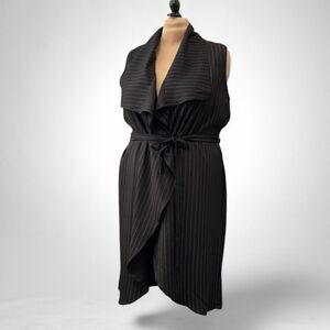 PERCH By Blu Pepper Belted Black Pinstripe Kimono/Vest, Size 2XL